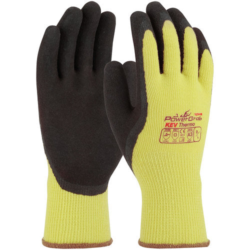 09-K1350/L Gloves w/Kevlar Brand - PowerGrab KEV Thermo - Kevlar/Acrylic Shell - Latex MicroFinish Grip - A3 - Exact Tool & Supply