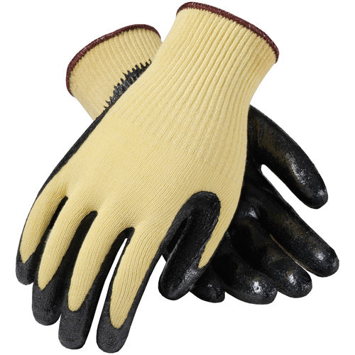 09-K1400/S Gloves w/Kevlar Brand - G-Tek KEV - Yellow 10G Kevlar Shell - Black Nitrile Coat Smooth Grip - A2 - Exact Tool & Supply