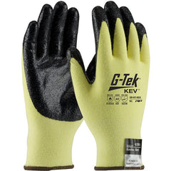 09-K1450/M Gloves w/Kevlar Brand - G-Tek KEV - Kevlar/Lycra 13G Yellow Shell - Black Nitrile Smooth Grip - Exact Tool & Supply