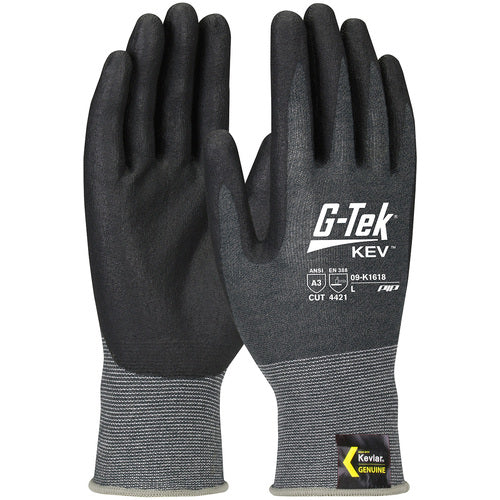 09-K1618/XL Gloves w/Kevlar Brand - G-Tek KEV - Kevlar Engineered Yarn - Gray 18 Gauge - Nitrile Foam - ANSI A2 - Exact Tool & Supply