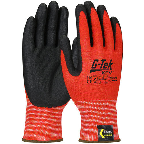 09-K1640/M Gloves w/Kevlar Brand - G-Tek KEV - Kevlar Engineered Yarn - Red 13 Gauge - Nitrile Foam - ANSI A4 - Exact Tool & Supply