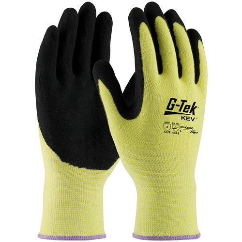 09-K1660/L Gloves w/Kevlar Brand - G-Tek KEV - Yellow 13G Kevlar Shell - Nitrile MicroSurface Grip - A2 - Exact Tool & Supply