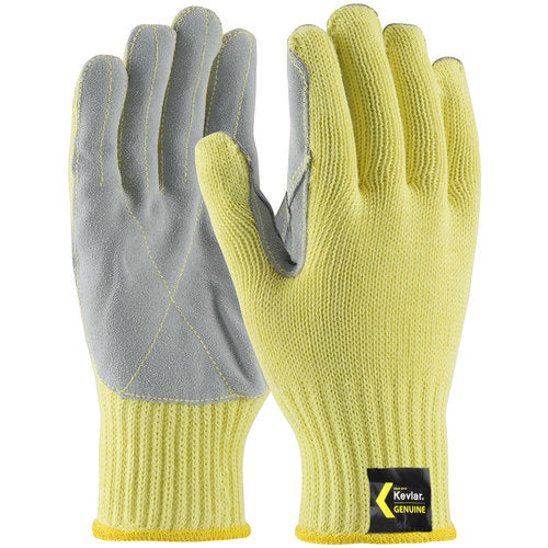 09-K300LP/L Gloves w/Kevlar Brand - Kut Gard - Yellow 7G Kevlar Shell - Cowhide Leather Palm - Med. Wgt - A4 - Exact Tool & Supply