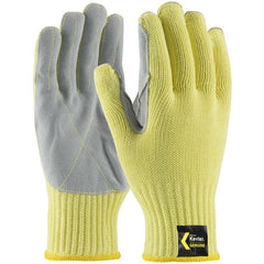 09-K300LP/L Gloves w/Kevlar Brand - Kut Gard - Yellow 7G Kevlar Shell - Cowhide Leather Palm - Med. Wgt - A4 - Exact Tool & Supply