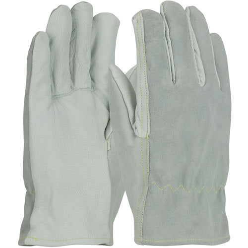‎09-K3720/M Leather Gloves W/KEVLAR - Goatskin/Split Cowhide Drivers - 13G Kevlar Lining - Straight Thumb - A2 - Exact Tool & Supply