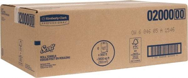 Scott - Hard Roll of 1 Ply White Paper Towels - 8" Wide, 950' Roll Length - Exact Tool & Supply