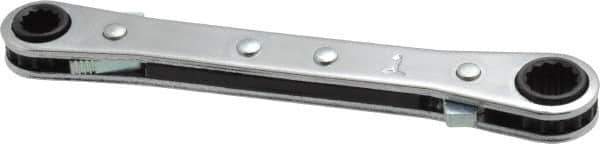 Lang - 1/4" x 5/16" 12 Point Reversible Ratcheting Box Wrench - Double End, 4-1/2" OAL, Steel, Nickel Chrome Finish - Exact Tool & Supply
