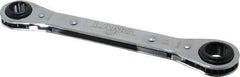 Lang - 5/8" x 3/4" 12 Point Reversible Ratcheting Box Wrench - Double End, 8-1/8" OAL, Steel, Nickel Chrome Finish - Exact Tool & Supply