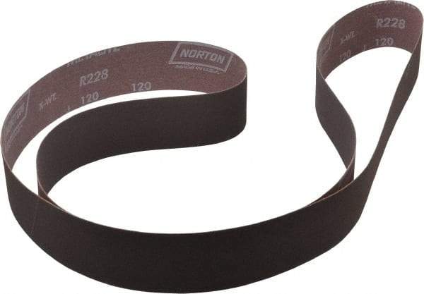 Norton - 2" Wide x 72" OAL, 120 Grit, Aluminum Oxide Abrasive Belt - Aluminum Oxide, Fine, Coated, X Weighted Cloth Backing, Series R228 - Exact Tool & Supply
