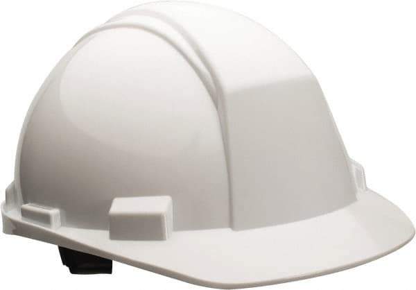 North - ANSI Type II, Class E Rated, 4-Point, Ratchet Adjustment Hard Hat - Size 6-1/2 to 8, White, Standard Brim - Exact Tool & Supply