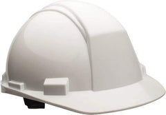 North - ANSI Type II, Class E Rated, 4-Point, Ratchet Adjustment Hard Hat - Size 6-1/2 to 8, White, Standard Brim - Exact Tool & Supply