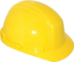 North - ANSI Type II, Class E Rated, 4-Point, Ratchet Adjustment Hard Hat - One Size Fits Most, Yellow, Standard Brim - Exact Tool & Supply
