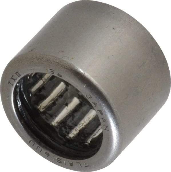 IKO - 0.591" Bore Diam, 1,750 Lb. Dynamic Capacity, 15 x 21 x 16mm, Caged, Double Seal, Open End, Shell Needle Roller Bearing - 0.827" Outside Diam, 0.63" Wide - Exact Tool & Supply