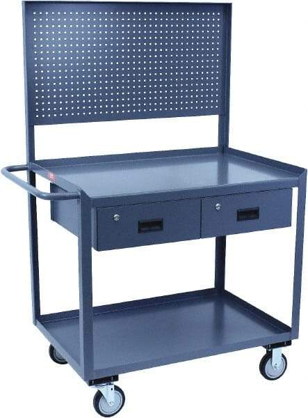 Jamco - Durable Utility Carts with Rack Mobile Workbench and Pegboard Panel - Steel, Gray, 30" Long x 36" Deep x 62" High - Exact Tool & Supply