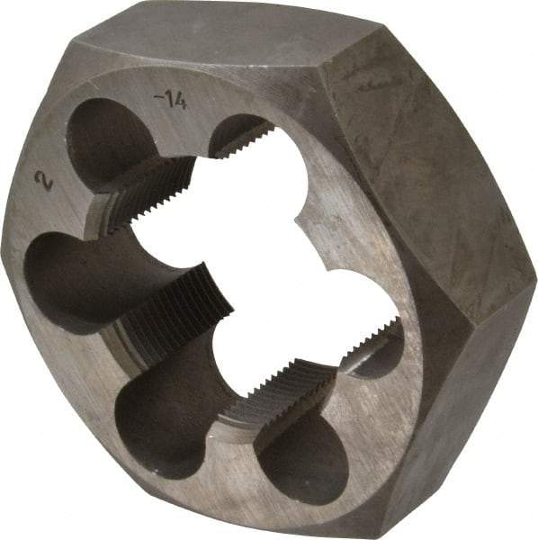 Interstate - 2-14 UNS Thread, 3-1/2" Hex, Right Hand Thread, Hex Rethreading Die - Carbon Steel, 1-1/4" Thick - Exact Tool & Supply