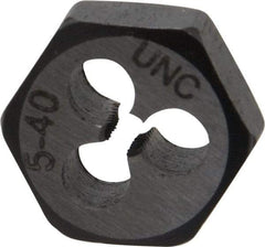 Interstate - #5-40 UNC Thread, 19/32" Hex, Right Hand Thread, Hex Rethreading Die - Carbon Steel, 1/4" Thick - Exact Tool & Supply