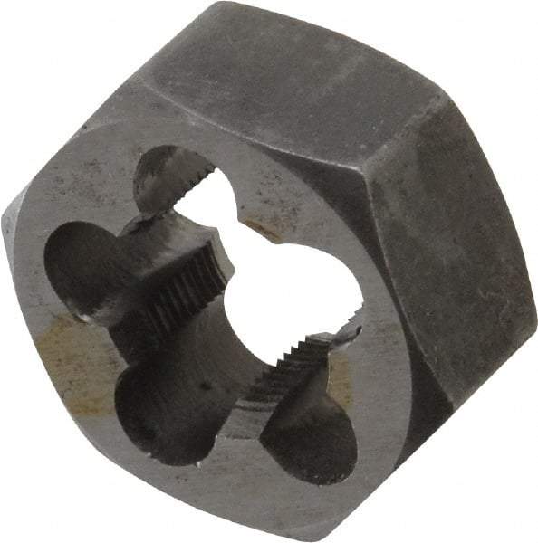 Interstate - 9/16-32 UNS Thread, 1-1/16" Hex, Right Hand Thread, Hex Rethreading Die - Carbon Steel, 1/2" Thick - Exact Tool & Supply