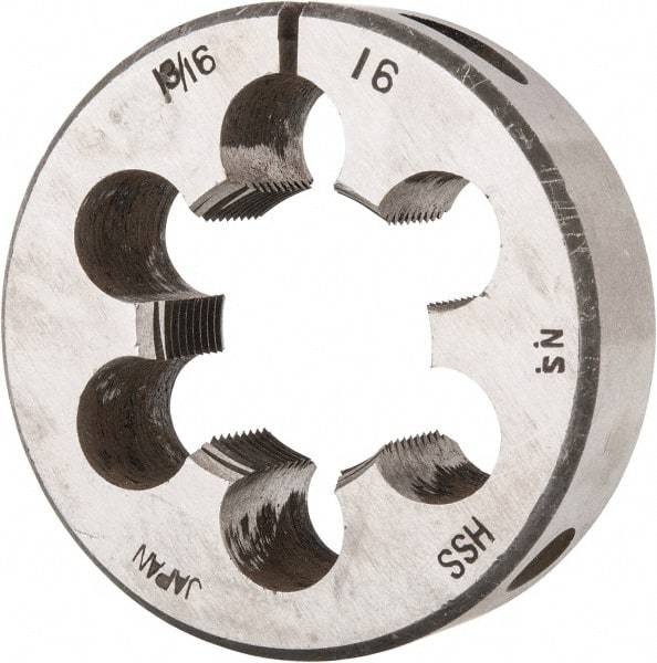 Interstate - 1-3/16 - 16 UNS Thread, 2-1/2" Outside Diam High Speed Steel Round Die - Right Hand Thread, Adjustable - Exact Tool & Supply
