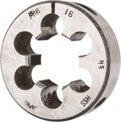 Interstate - 1-3/16 - 16 UNS Thread, 2-1/2" Outside Diam High Speed Steel Round Die - Right Hand Thread, Adjustable - Exact Tool & Supply