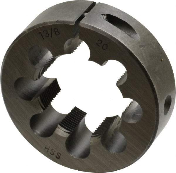 Interstate - 1-3/8 - 20 UNS Thread, 2-1/2" Outside Diam High Speed Steel Round Die - Right Hand Thread, Adjustable - Exact Tool & Supply