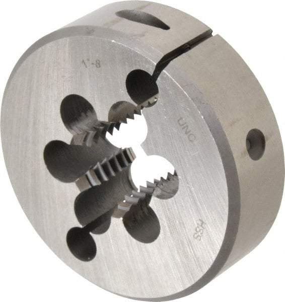 Interstate - 1-8 UNC Thread, 3" Outside Diam High Speed Steel Round Die - Right Hand Thread, Adjustable - Exact Tool & Supply