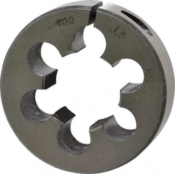 Interstate - M30x1.50 Metric Fine Thread, 2-1/2" Outside Diam High Speed Steel Round Die - Right Hand Thread, Adjustable - Exact Tool & Supply