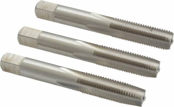 Interstate - M10x1.25 Metric Fine, 4 Flute, Bottoming, Plug & Taper, Bright Finish, High Speed Steel Tap Set - Right Hand Cut, 2-15/16" OAL, 1-1/4" Thread Length - Exact Tool & Supply