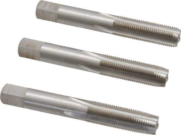Interstate - M10x1.00 Metric Fine, 4 Flute, Bottoming, Plug & Taper, Bright Finish, High Speed Steel Tap Set - Right Hand Cut, 2-15/16" OAL, 1-1/4" Thread Length - Exact Tool & Supply