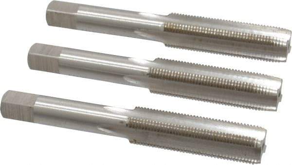 Interstate - M12x1.00 Metric Fine, 4 Flute, Bottoming, Plug & Taper, Bright Finish, High Speed Steel Tap Set - Right Hand Cut, 3-3/8" OAL, 1-21/32" Thread Length - Exact Tool & Supply