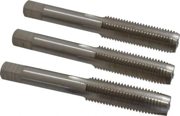 Interstate - M12x1.50 Metric Fine, 4 Flute, Bottoming, Plug & Taper, Bright Finish, High Speed Steel Tap Set - Right Hand Cut, 3-3/8" OAL, 1-21/32" Thread Length - Exact Tool & Supply