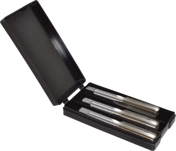 Interstate - M14x1.25 Metric Fine, 4 Flute, Bottoming, Plug & Taper, Bright Finish, High Speed Steel Tap Set - Right Hand Cut, 3-19/32" OAL, 1-21/32" Thread Length - Exact Tool & Supply