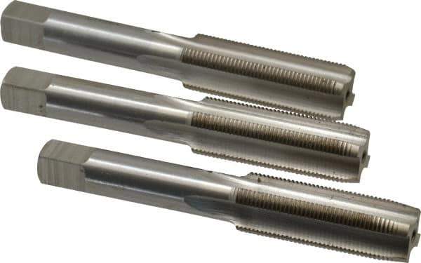Interstate - M14x1.00 Metric Fine, 4 Flute, Bottoming, Plug & Taper, Bright Finish, High Speed Steel Tap Set - Right Hand Cut, 3-19/32" OAL, 1-21/32" Thread Length - Exact Tool & Supply