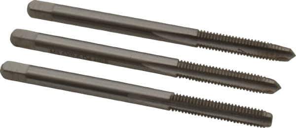 Interstate - M3.5x0.60 Metric Coarse, 3 Flute, Bottoming, Plug & Taper, Bright Finish, High Speed Steel Tap Set - Right Hand Cut, 2" OAL, 11/16" Thread Length - Exact Tool & Supply