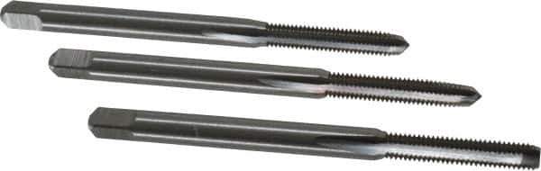 Interstate - M3x0.50 Metric Coarse, 3 Flute, Bottoming, Plug & Taper, Bright Finish, High Speed Steel Tap Set - Right Hand Cut, 1-15/16" OAL, 5/8" Thread Length - Exact Tool & Supply