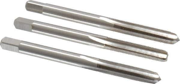 Interstate - M5x0.50 Metric Fine, 4 Flute, Bottoming, Plug & Taper, Bright Finish, High Speed Steel Tap Set - Right Hand Cut, 2-3/8" OAL, 7/8" Thread Length - Exact Tool & Supply