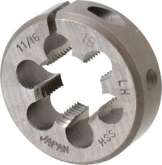 Interstate - 11/16-18 UNEF Thread, 1-1/2" Outside Diam High Speed Steel Round Die - 1/2" Thick, Left Hand Thread, Adjustable - Exact Tool & Supply