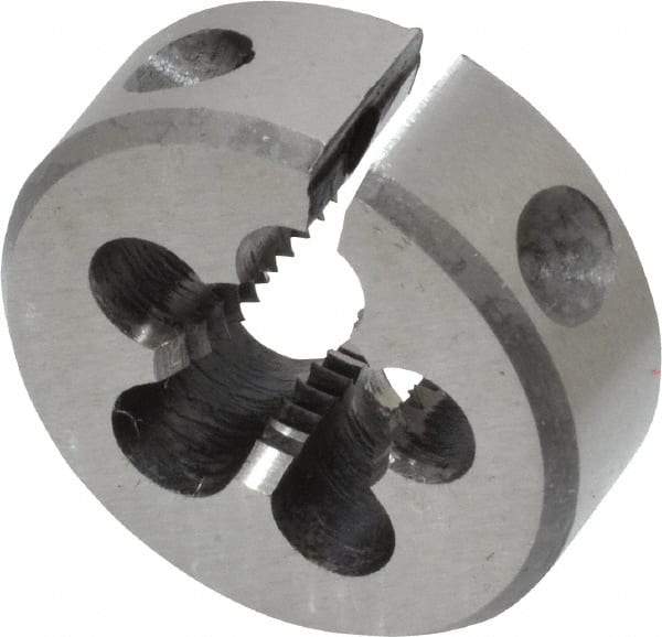 Interstate - M10x1.25 Metric Fine Thread, 1" Outside Diam High Speed Steel Round Die - 1/2" Thick, Left Hand Thread, Adjustable - Exact Tool & Supply