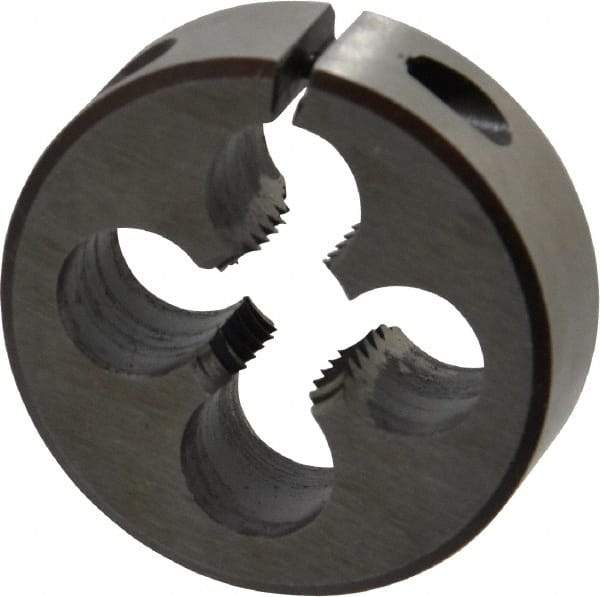 Interstate - M12x1.75 Metric Coarse Thread, 1-1/2" Outside Diam High Speed Steel Round Die - 1/2" Thick, Left Hand Thread, Adjustable - Exact Tool & Supply