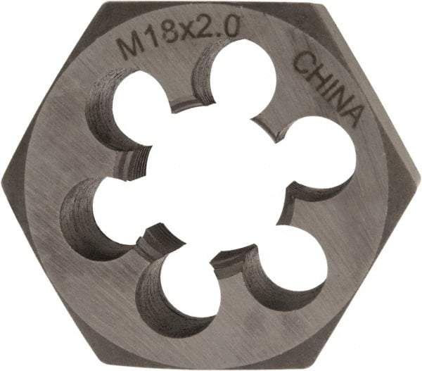 Interstate - M18x2.00 Metric Fine Thread, 1-7/16" Hex, Right Hand Thread, Hex Rethreading Die - Carbon Steel, 3/4" Thick - Exact Tool & Supply