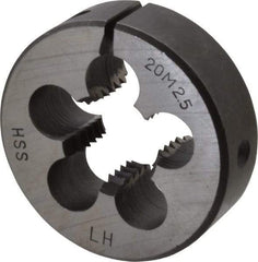 Interstate - M20x2.50 Metric Coarse Thread, 2" Outside Diam High Speed Steel Round Die - 5/8" Thick, Left Hand Thread, Adjustable - Exact Tool & Supply