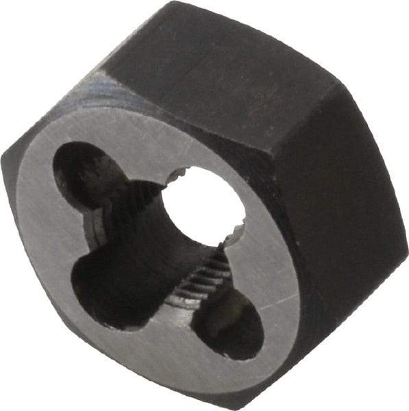 Interstate - M9x0.75 Metric Fine Thread, 25/32" Hex, Right Hand Thread, Hex Rethreading Die - Carbon Steel, 3/8" Thick - Exact Tool & Supply