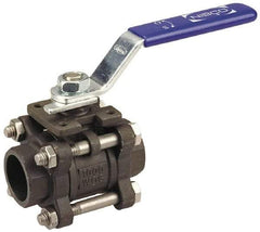 NIBCO - 1/2" Pipe, Full Port, Carbon Steel Standard Ball Valve - 3 Piece, Inline - One Way Flow, Socket Weld x Socket Weld Ends, Locking Lever Handle, 1,000 WOG - Exact Tool & Supply