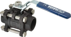 NIBCO - 1" Pipe, Full Port, Carbon Steel Standard Ball Valve - 3 Piece, Inline - One Way Flow, Socket Weld x Socket Weld Ends, Locking Lever Handle, 1,000 WOG - Exact Tool & Supply