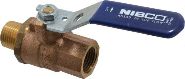 NIBCO - 1/2" Pipe, Full Port, Bronze Standard Ball Valve - 2 Piece, Inline - One Way Flow, MNPT x FNPT Ends, Lever Handle, 600 WOG, 200 WSP - Exact Tool & Supply
