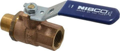 NIBCO - 1/2" Pipe, Full Port, Bronze Standard Ball Valve - 2 Piece, Inline - One Way Flow, MNPT x FNPT Ends, Lever Handle, 600 WOG, 200 WSP - Exact Tool & Supply