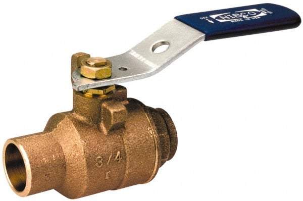NIBCO - 1-1/2" Pipe, Standard Port, Bronze Standard Ball Valve - 2 Piece, Inline - One Way Flow, Soldered x Soldered Ends, Lever Handle, 600 WOG, 150 WSP - Exact Tool & Supply