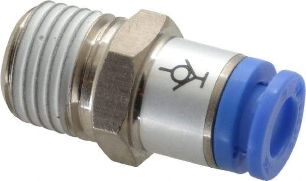 SMC PNEUMATICS - 6mm OD, R(PT) 1/4 Thread, Brass/Polybutylene Push-to-Connect Male Connector - 145 Max psi - Exact Tool & Supply