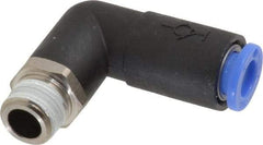 SMC PNEUMATICS - 6mm OD, R(PT) 1/8 Thread, Brass/Polybutylene Push-to-Connect Male Elbow - 145 Max psi - Exact Tool & Supply