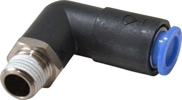 SMC PNEUMATICS - 10mm OD, R(PT) 1/4 Thread, Brass/Polybutylene Push-to-Connect Male Elbow - 145 Max psi - Exact Tool & Supply