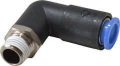 SMC PNEUMATICS - 10mm OD, R(PT) 1/4 Thread, Brass/Polybutylene Push-to-Connect Male Elbow - 145 Max psi - Exact Tool & Supply